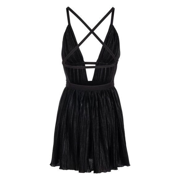Dannijo All Over Pleated Noir Plunge Neck Mini Dress, USA Made, Med, NWT - Picture 2 of 9